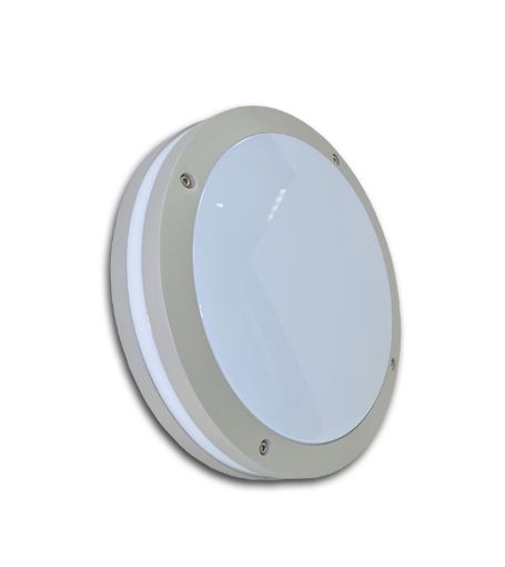 Slika Plafonska okrugla Svetiljka 2xE27, IP54. Telo svetiljke Izliveno od Aluminijuma, plastificirana, Sive boje, dimenzije: fi 300 mm x h 73 mm. Šifra 6110