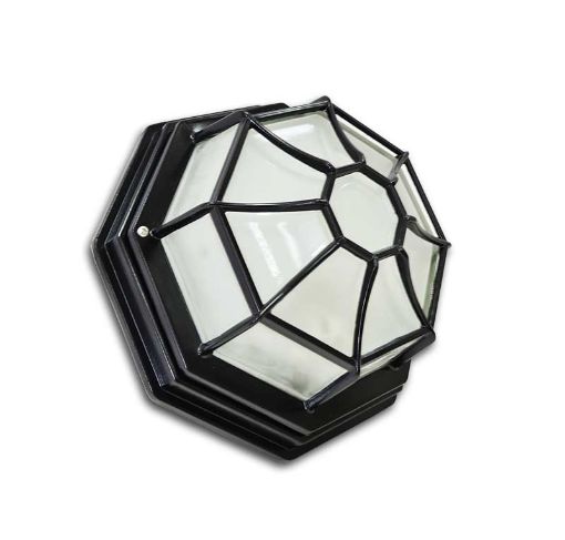 Slika Plafonska svetiljka 1xE27 100w IP54. Telo svetiljke Izliveno od Aluminijuma, plastificirana, Crne boje, dimenzije: fi 265 x h 120 mm. Šifra 3721-3C